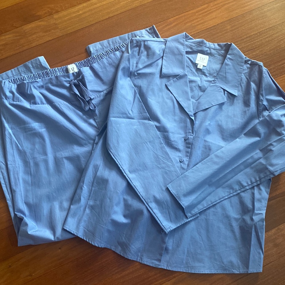 Maternity GAP Pretty Blue Button Up Cotton Pajama Set NWOT - Size M